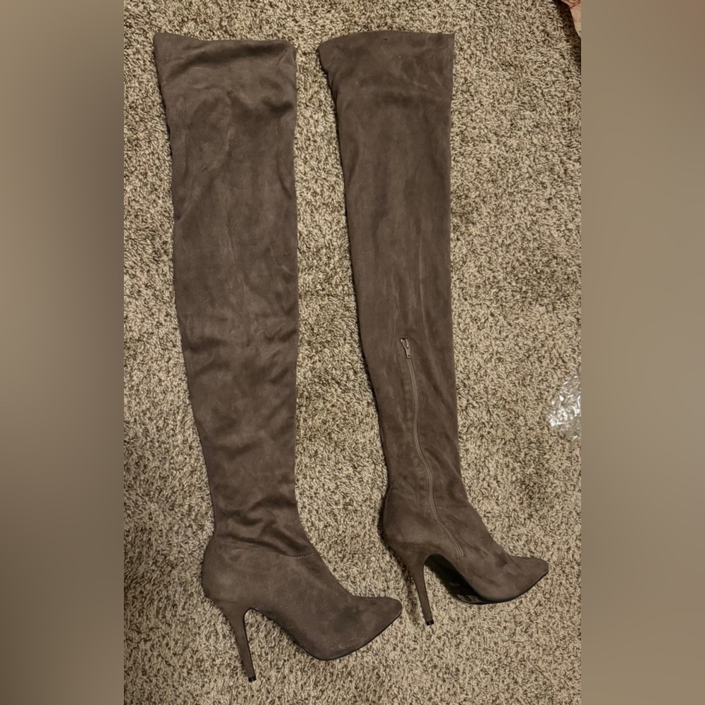 Anne Michelle heel Over The knee Faux suede boots Size 10 brown